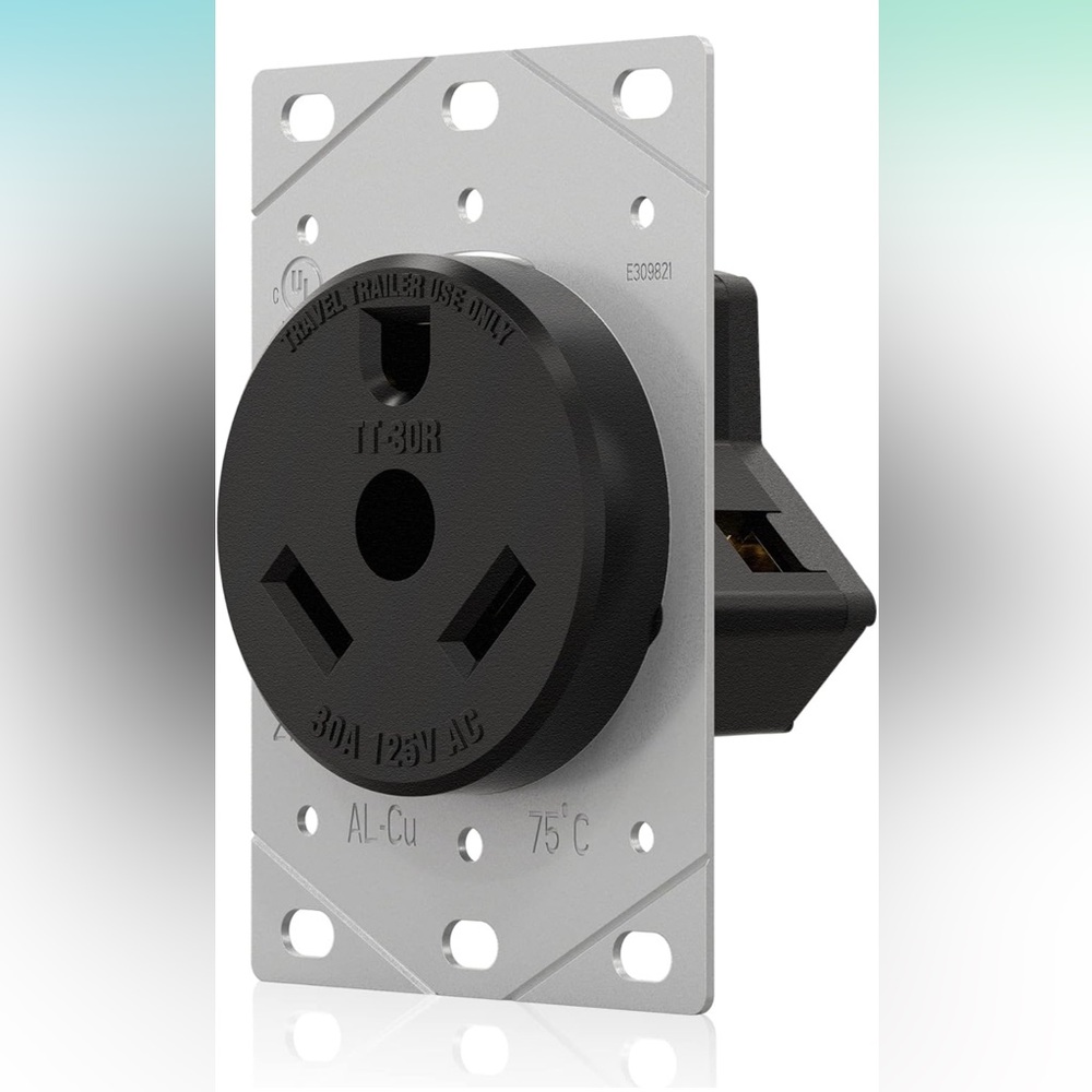 TT-30R 30 Amp 125 Volts 3 Prong Grounded Flush Mount Power RV Trailer Outlet